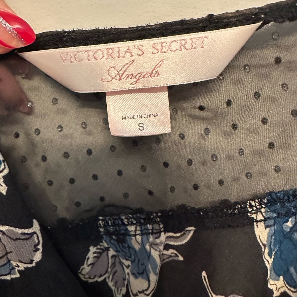 Vintage Y2K Era Victoria's Secret Angels Black and Blue Floral Slip Dress Small - Picture 3 of 7